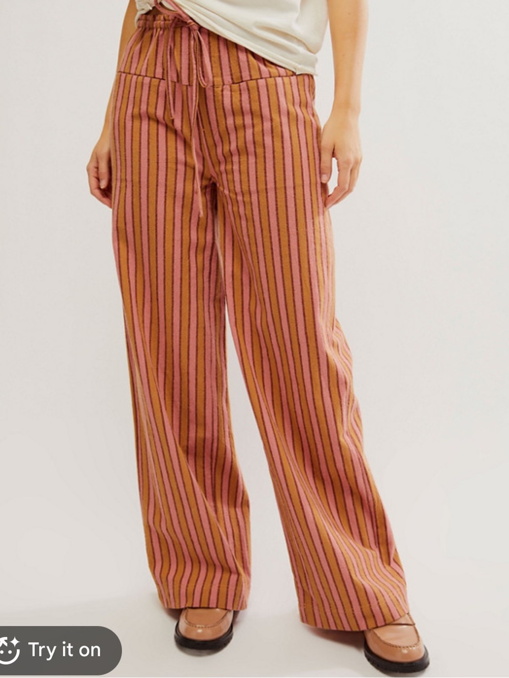 Free People Hudson Canyon Stripe Wide-Leg Pants - Pink Stripe